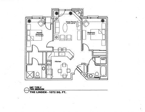 Floor plan for 2 beds, 2 baths, 1072 sqft